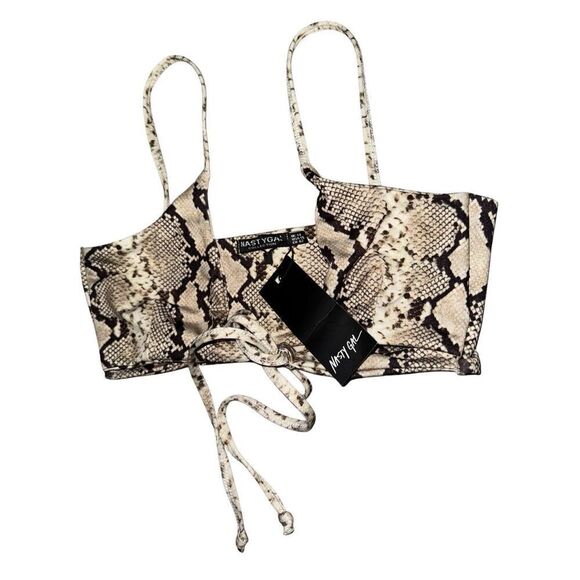 NWT Nasty Gal Neutral Snake Print Cutout String Bikini Top - Picture 3 of 6